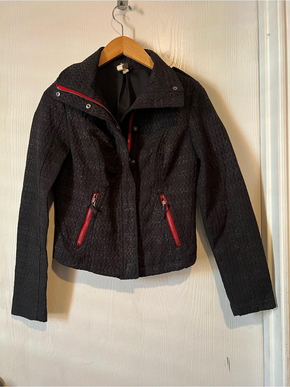 We The Free Jacket Black Textured Tweed Zip & Snap Front women Size 2